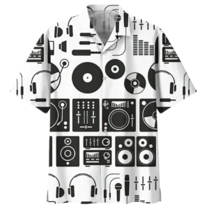 DJ Records Pattern Hawaiian Shirt Men Summer Party 3d Printed Short Sleeves Casual Fashion Tops Oversized Lapel Button Blouse